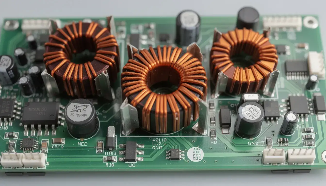 a close-up view of industrial electromagnetic components on a circuit board